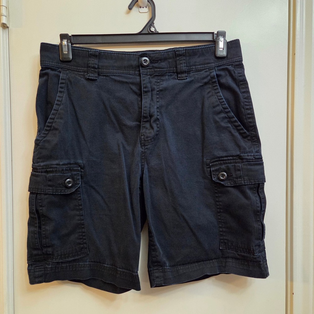St Johns Bay Mens 32 Black Comfort Stretch Cargo Shorts Cotton Blend Utility